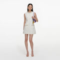 Cream Textured Denim Mini Dress