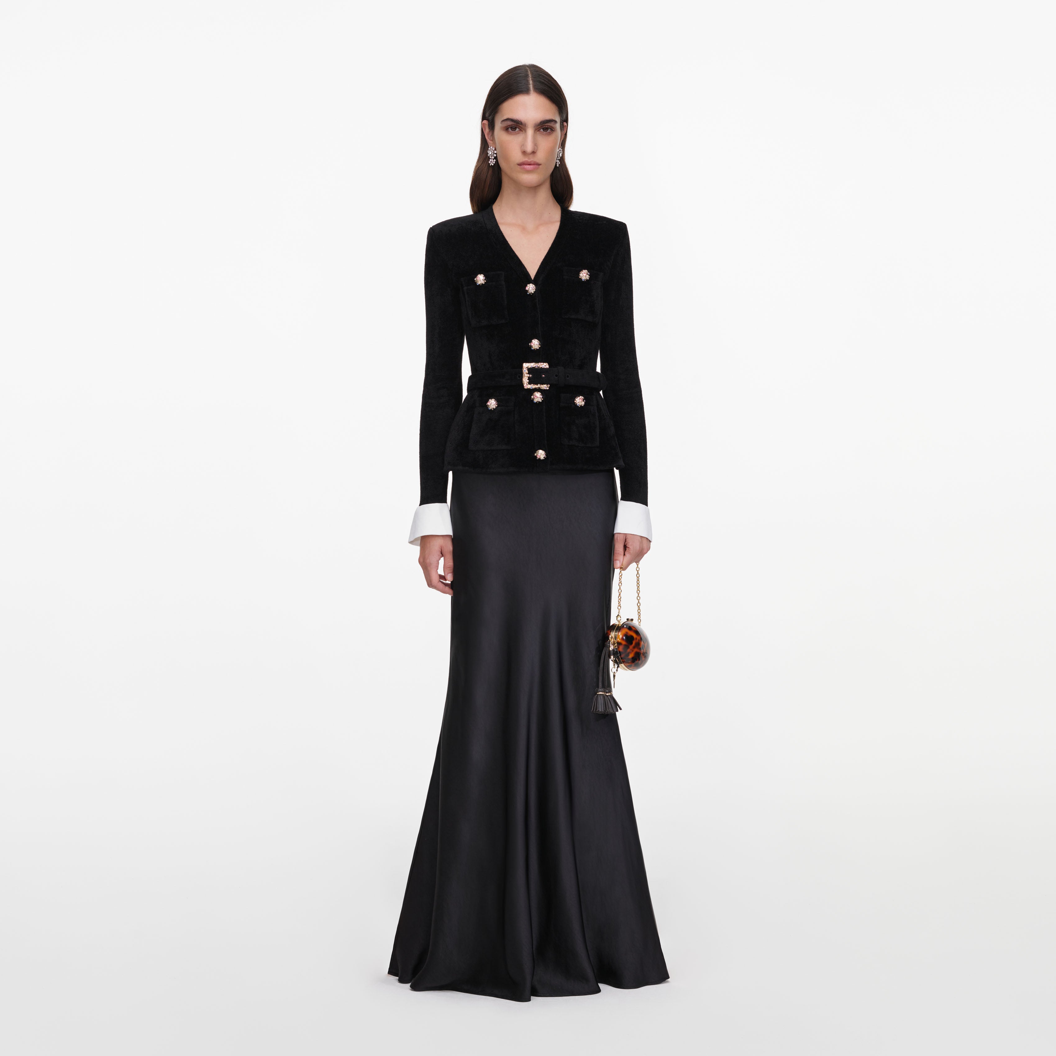 Black Chenille Satin Maxi Dress