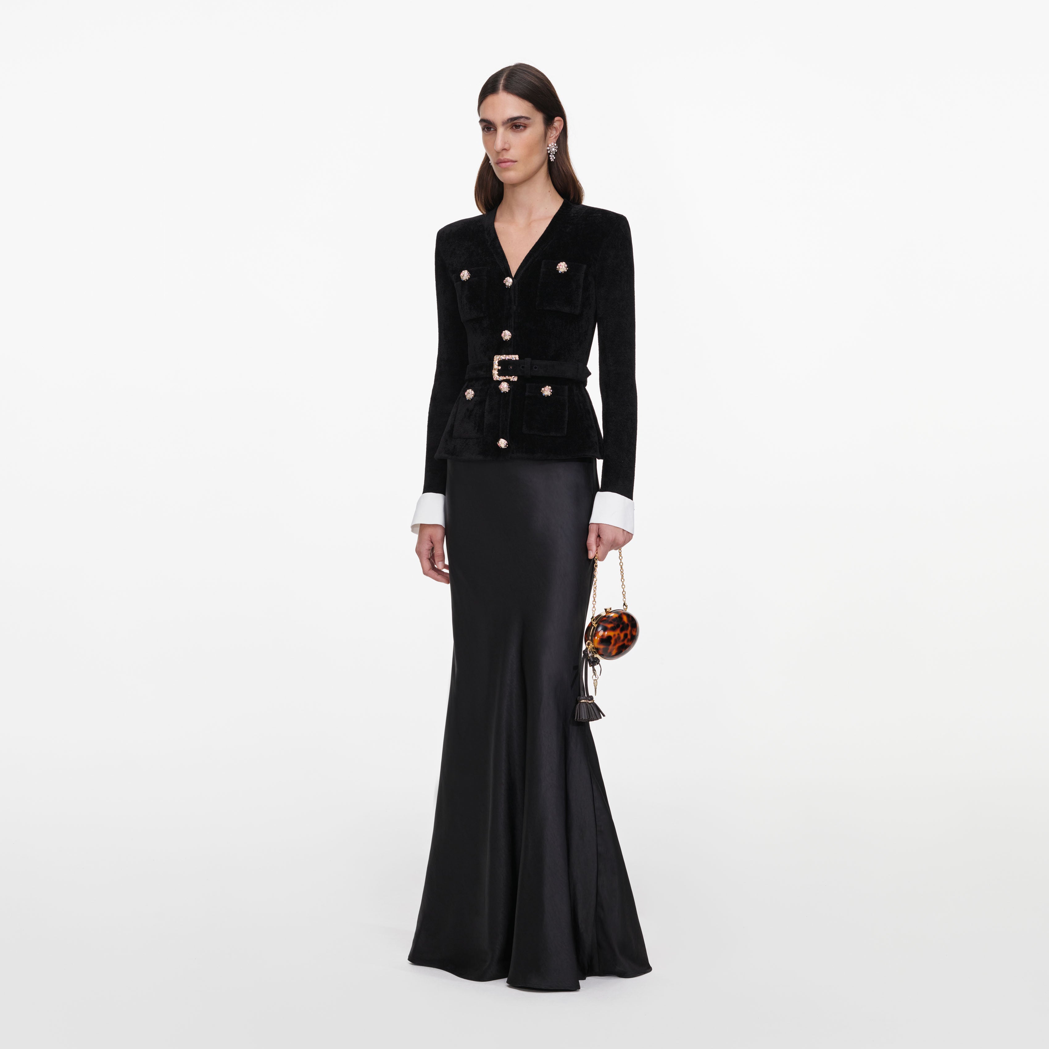 Black Chenille Satin Maxi Dress