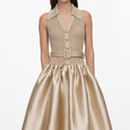 Gold Sleeveless Knit Taffeta Midi Dress