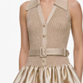 Gold Sleeveless Knit Taffeta Midi Dress