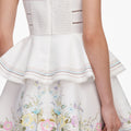 White Floral Linen Blend Peplum Mini Dress