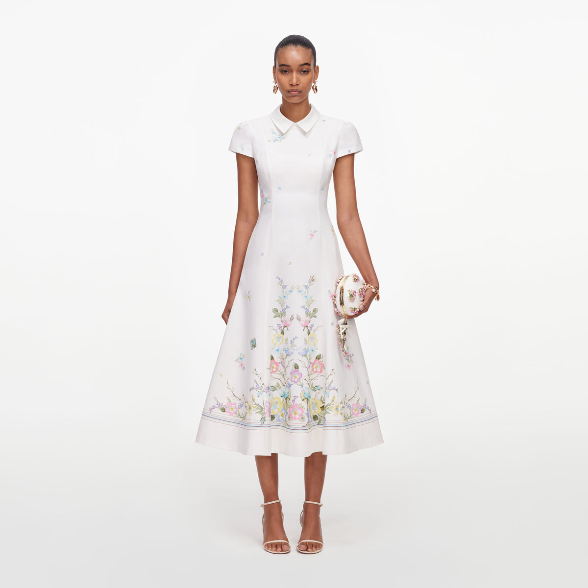 self-portrait White Floral Linen Blend Midi Dress