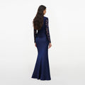 Navy Tailored Lace Satin Maxi Dress
