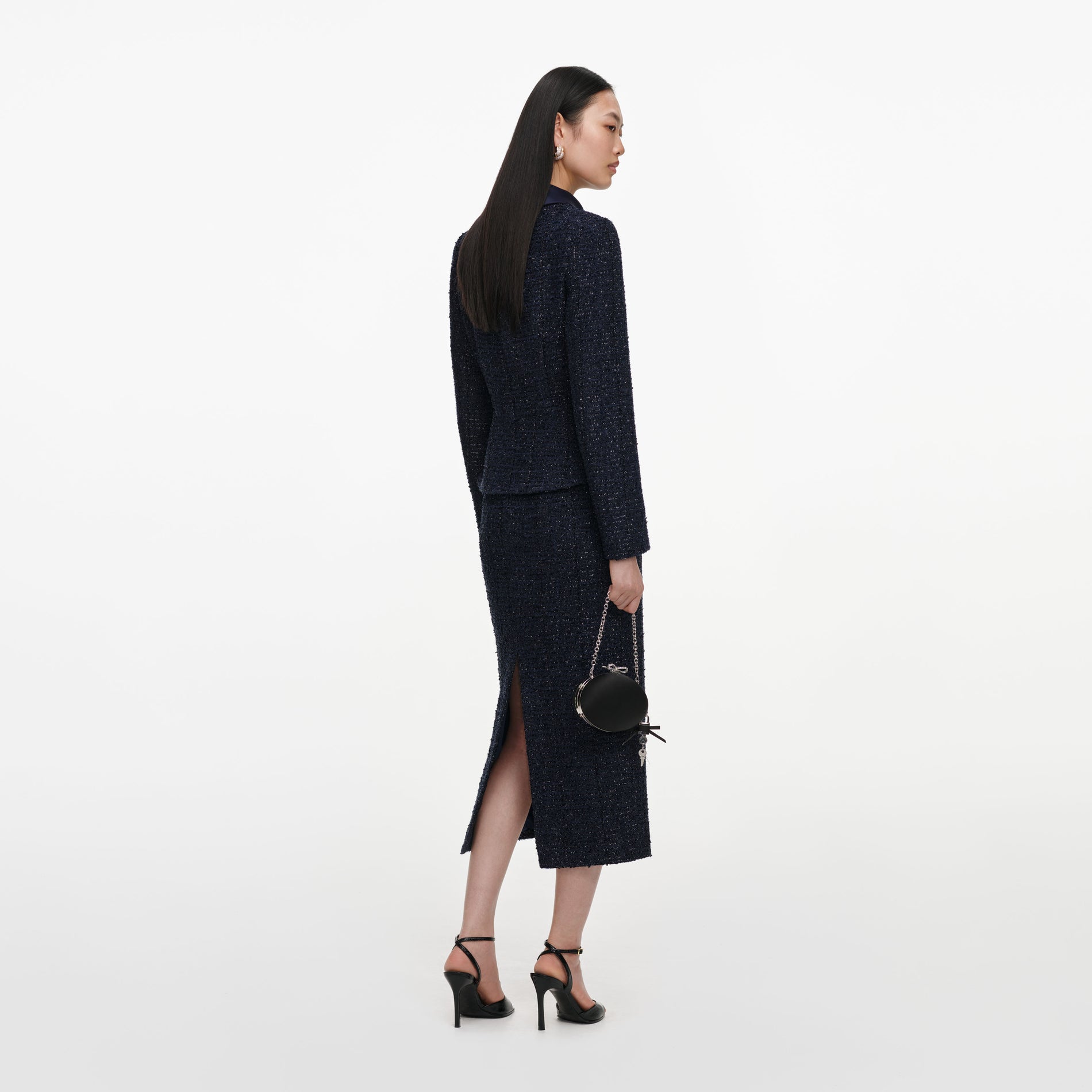 Navy Boucle Tailored Midi Dress