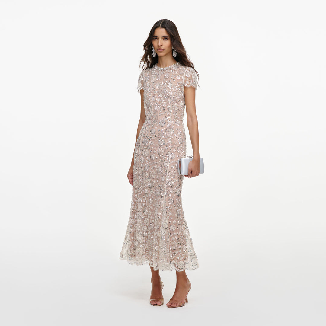Cream Sequin Embellished Midi Dress – self-portrait