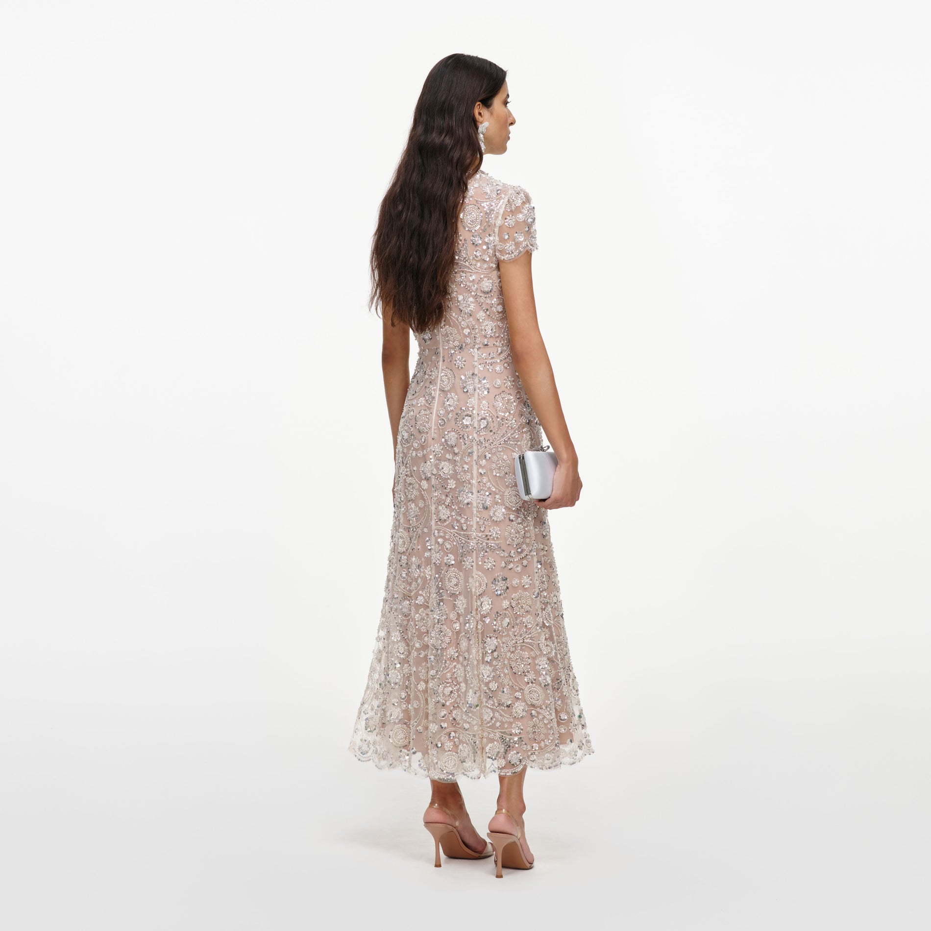 Cream Sequin Embellished Midi Dress