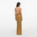 Gold Rhinestone Halter Maxi Dress