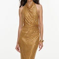 Gold Rhinestone Halter Maxi Dress