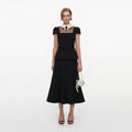 Black Crepe Bow Peplum Midi Dress