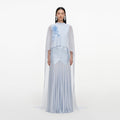 Blue Satin Jersey Cape Maxi Dress