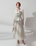 Cream 3D Flower Polka Dot Chiffon Midi Dress