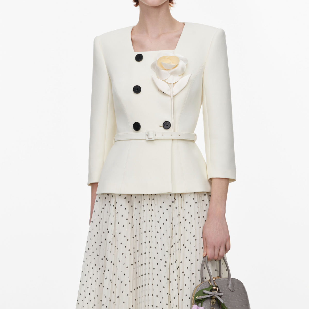 Cream 3D Flower Polka Dot Chiffon Midi Dress – self-portrait