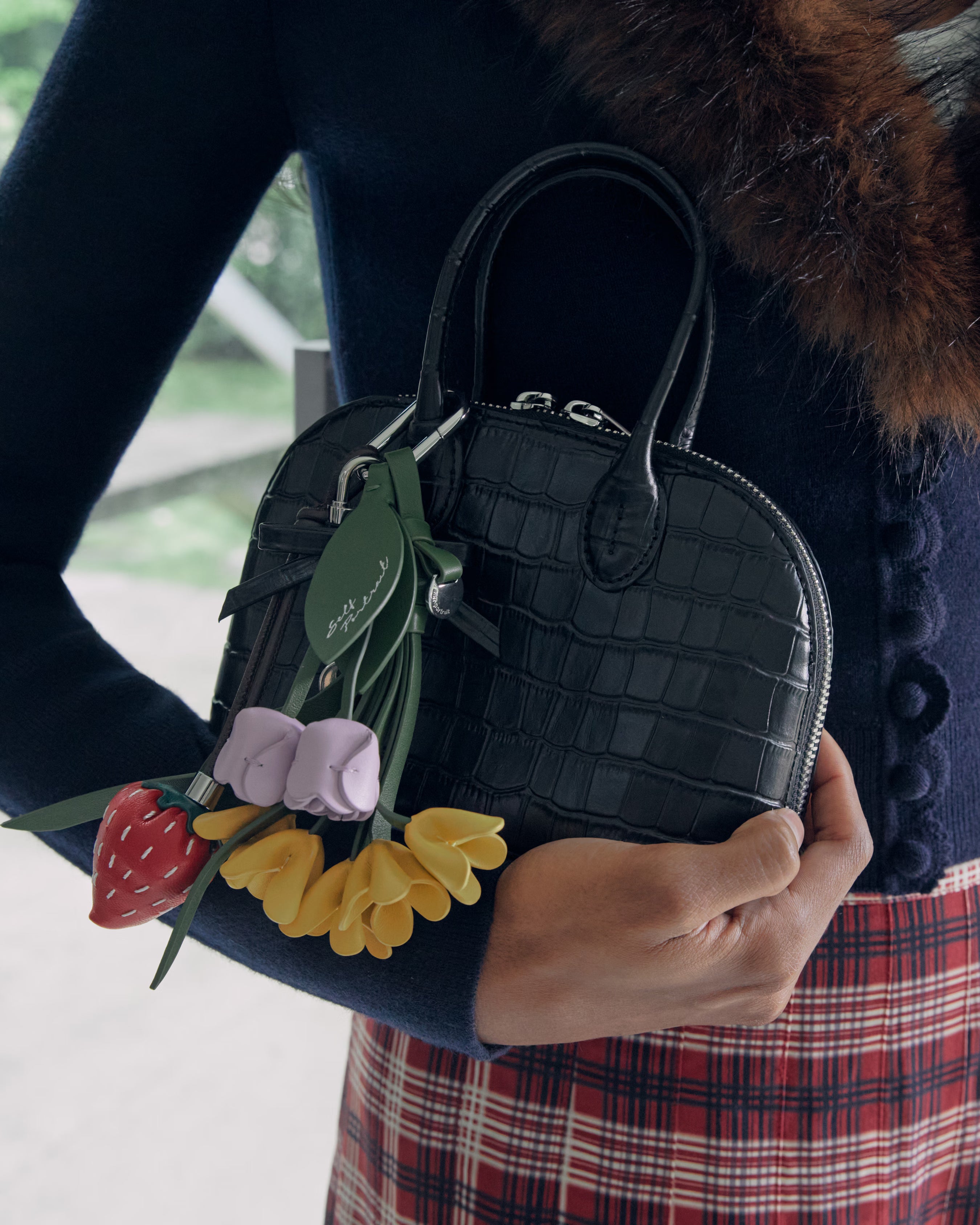 Embossed Leather Black Mini Bag