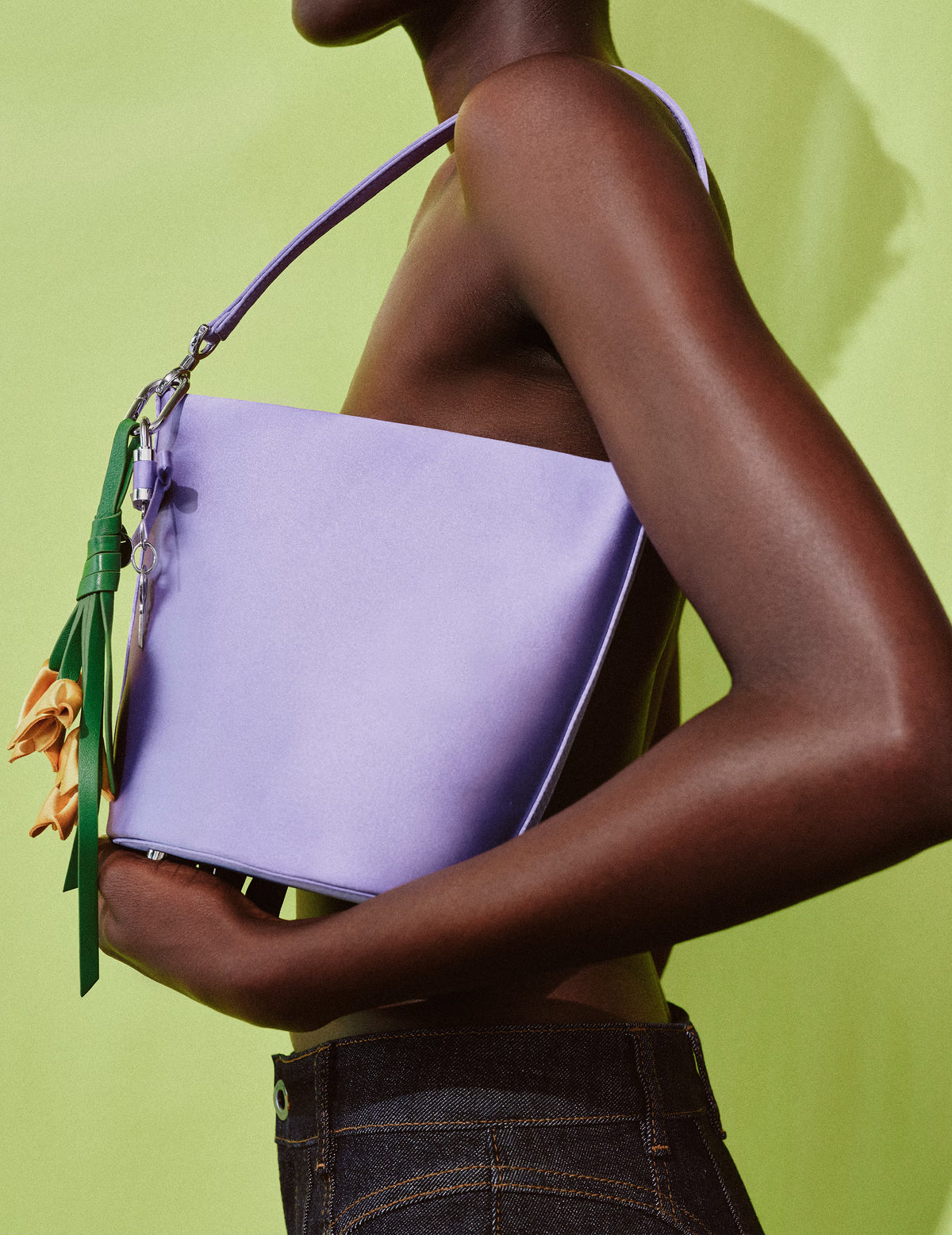 Lilac Satin Bucket Bag – self-portrait