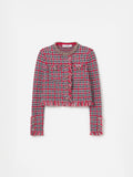 Red Check Frayed Knit Jacket