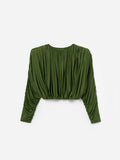 Olive Jersey Gathered Top