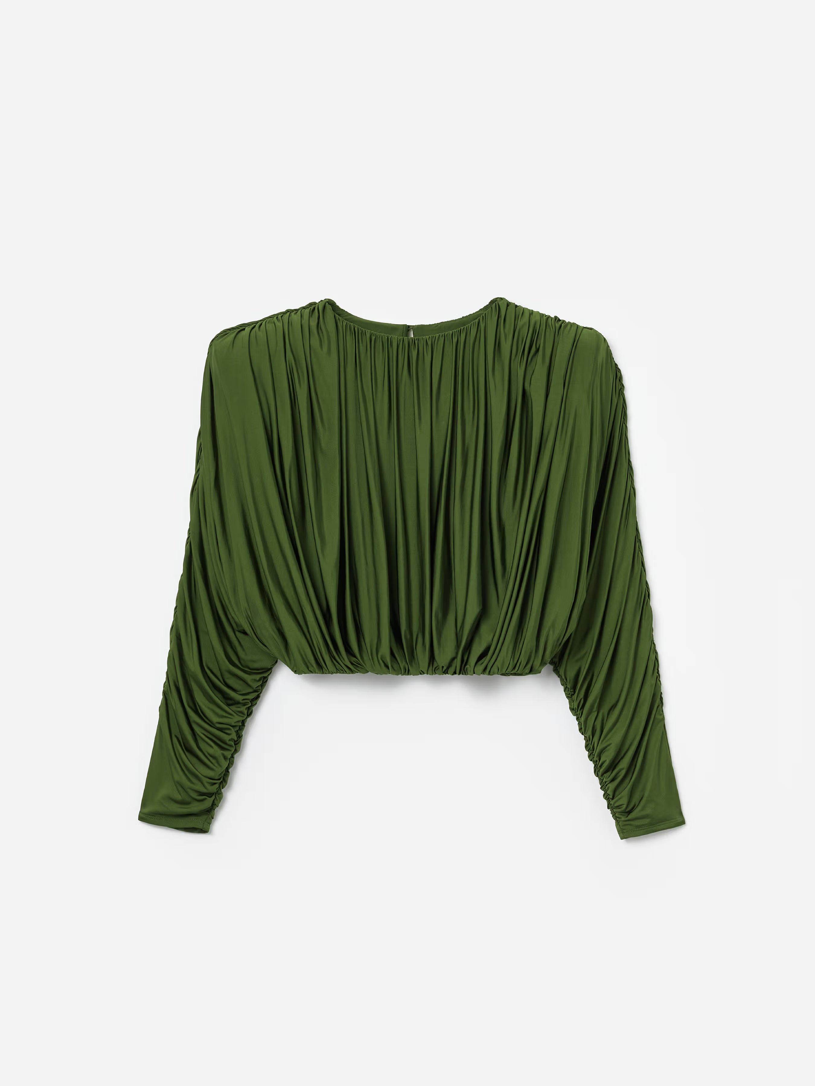 Olive Jersey Gathered Top