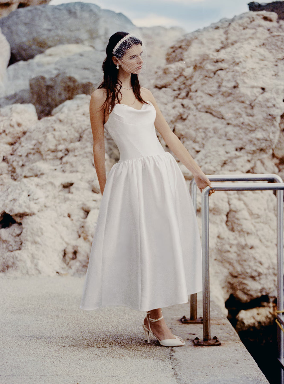 self portrait white taffeta puff sleeve midi dress White Taffeta Strapless Midi Dress – self-portrait
