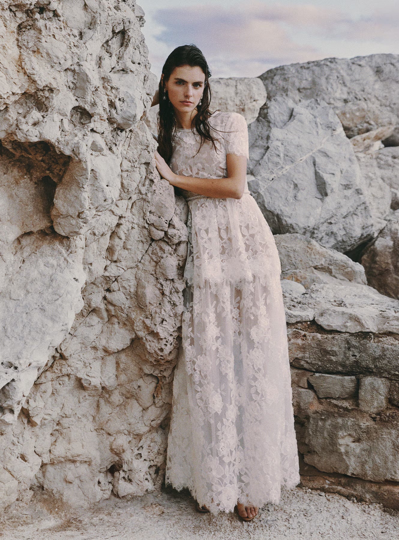 White Sequin Lace Tiered Maxi Dress self-portrait White Sequin Lace Tiered Maxi Dress self-portrait