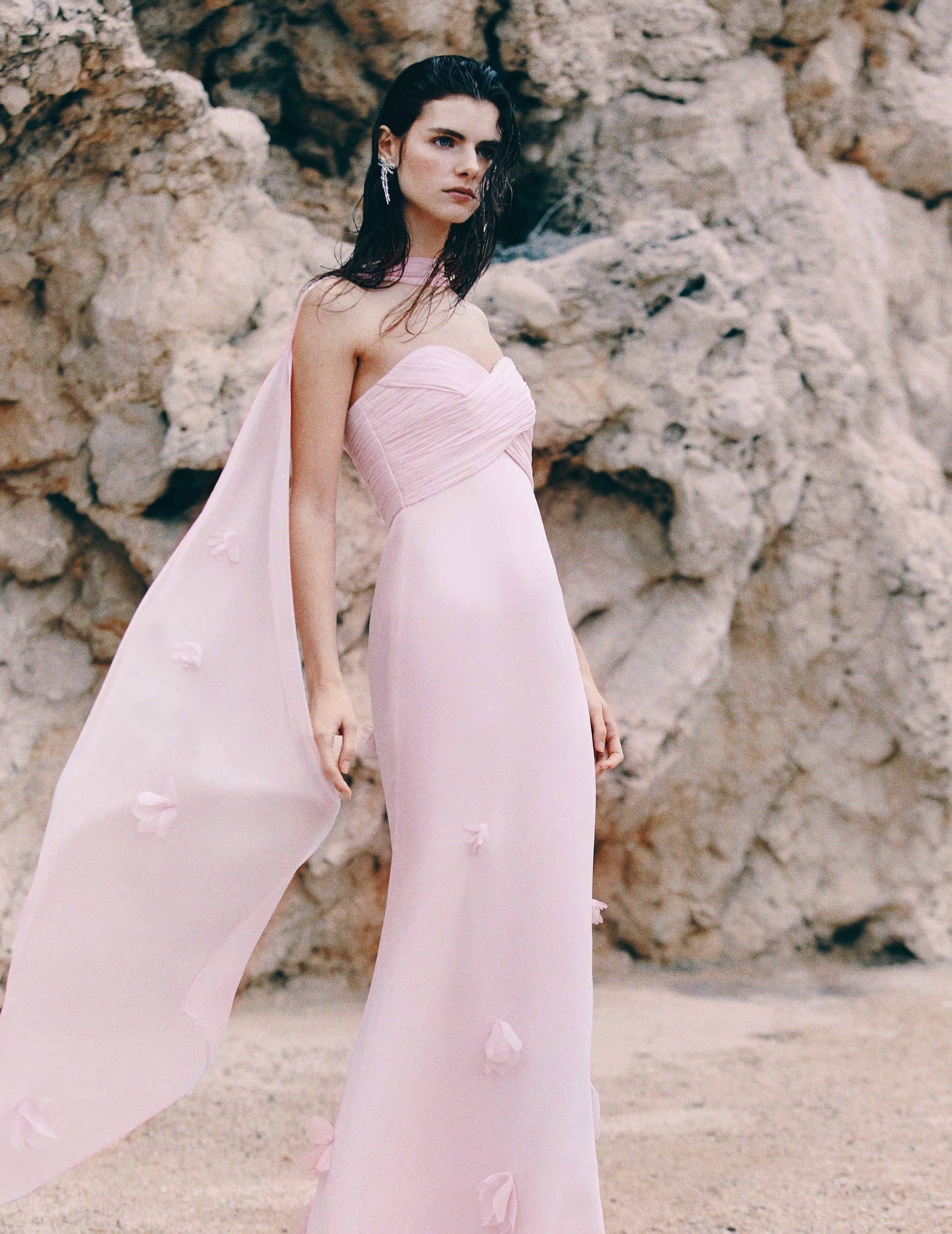 Pink Georgette Scarf Maxi Dress – self-portrait