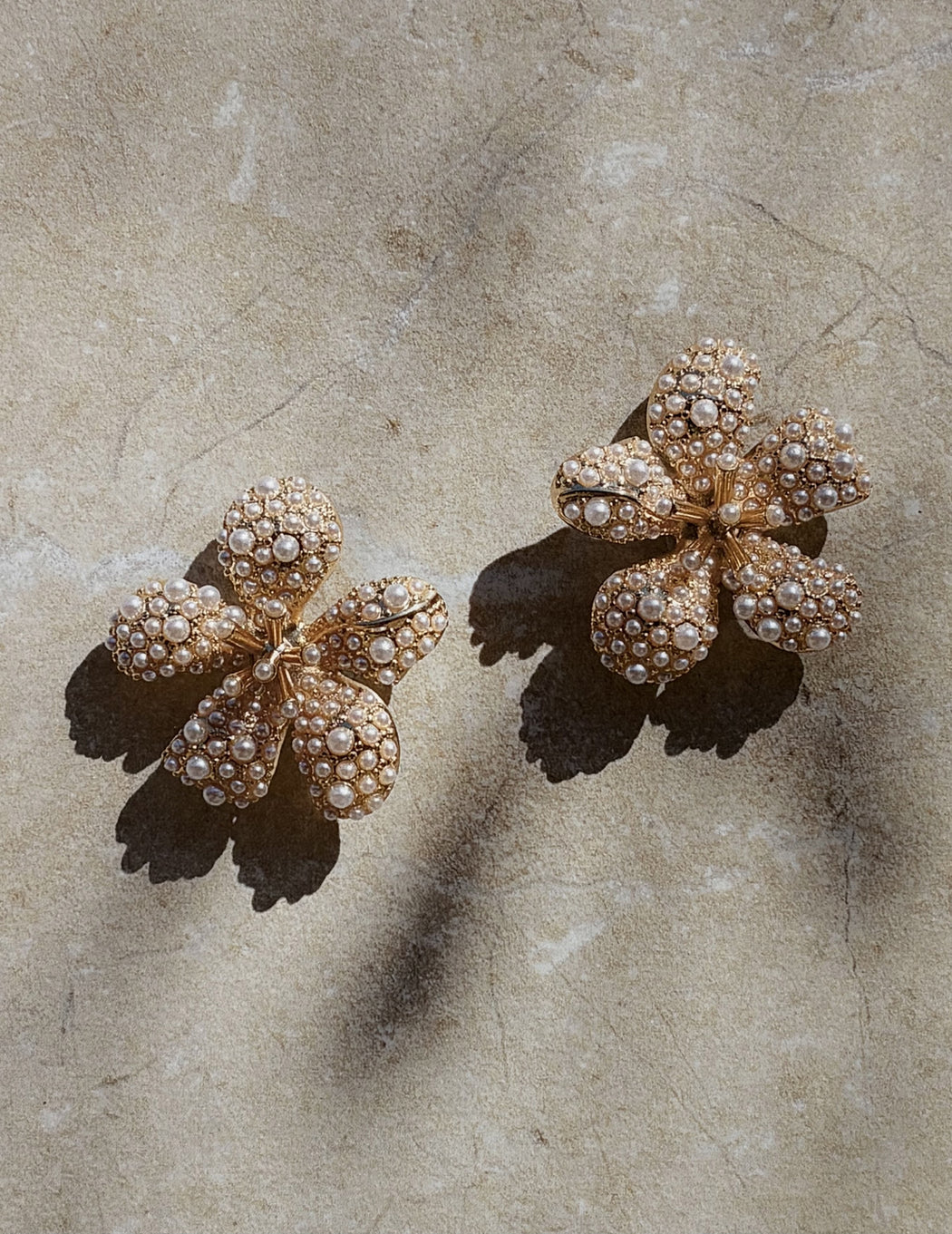 Gold Pearl Encrusted Flower Earrings
