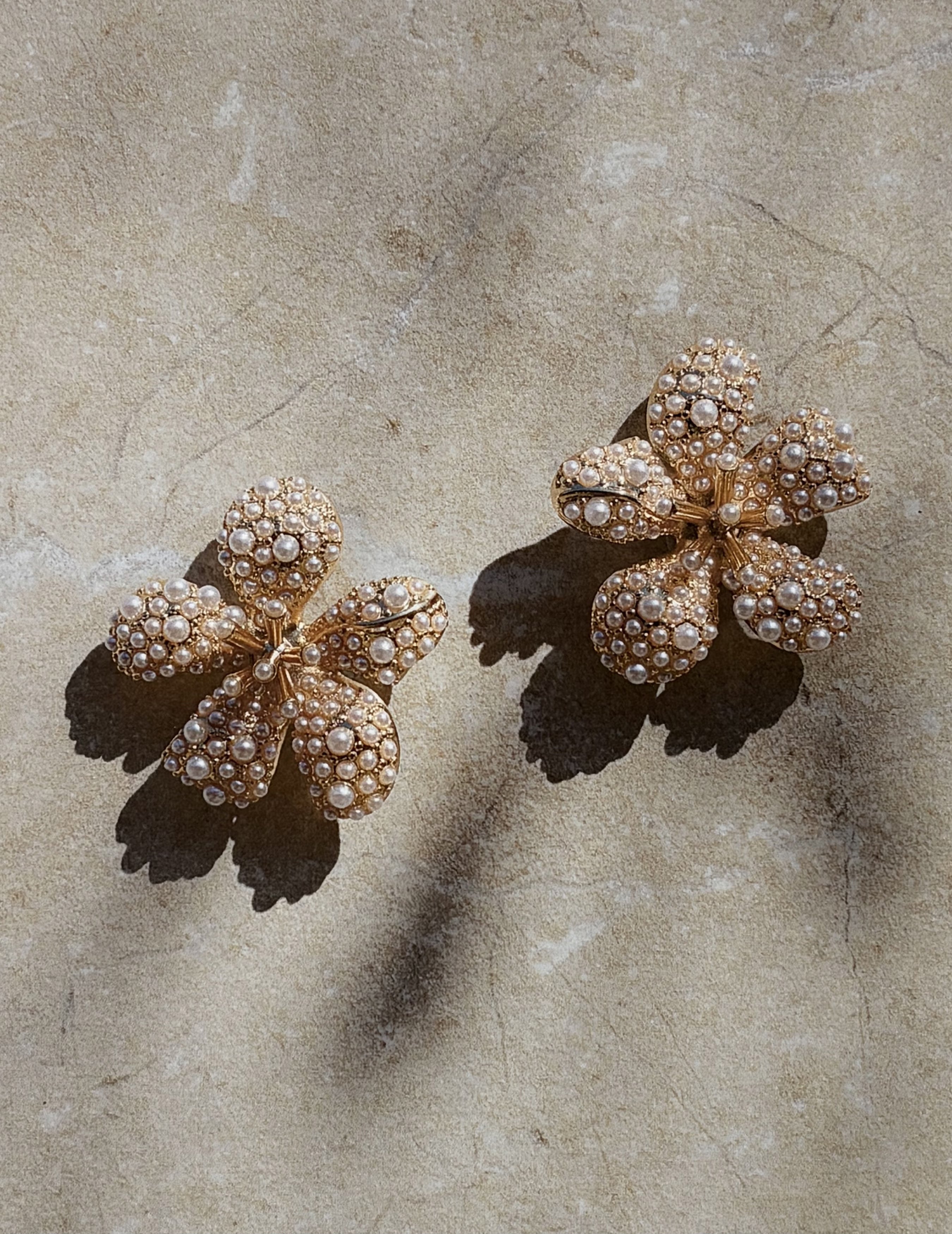 Gold Pearl Encrusted Flower Earrings