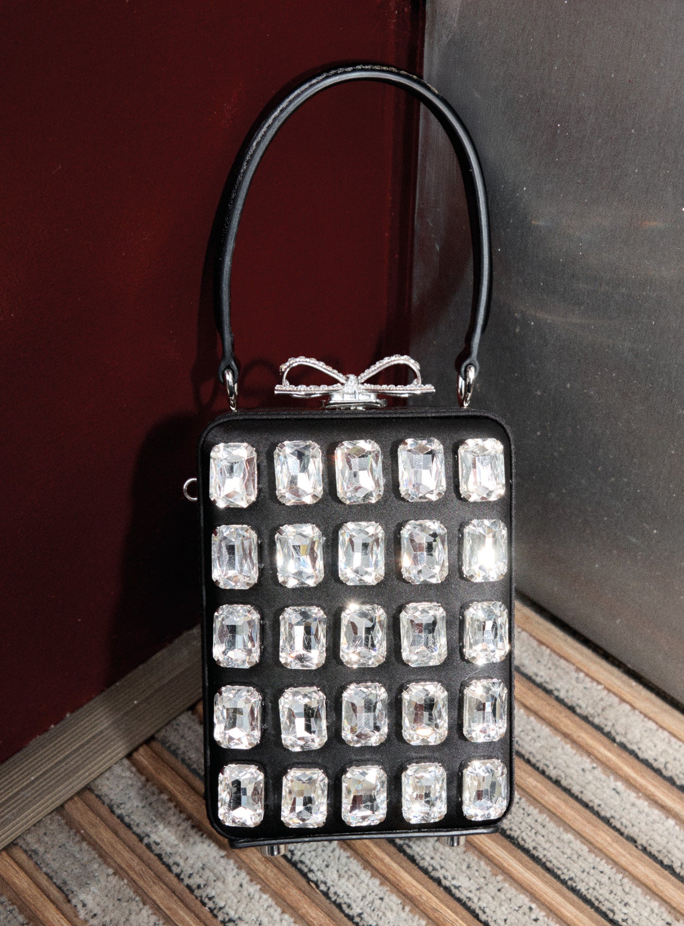 Black Satin Crystal Micro Bag