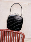 Black Croc Leather Compact Mini Bag