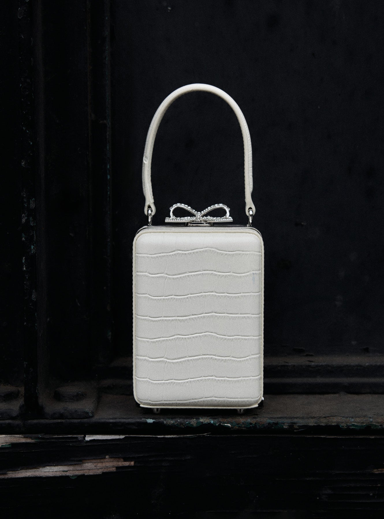 Cream Croc Leather Micro Bag – self-portrait
