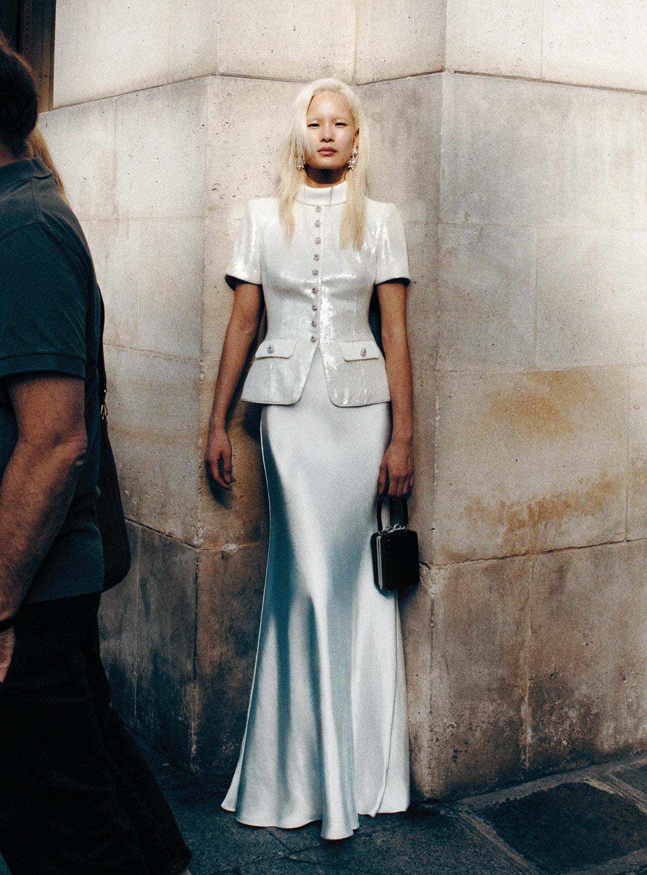 White Sequin Tailored Maxi Dress