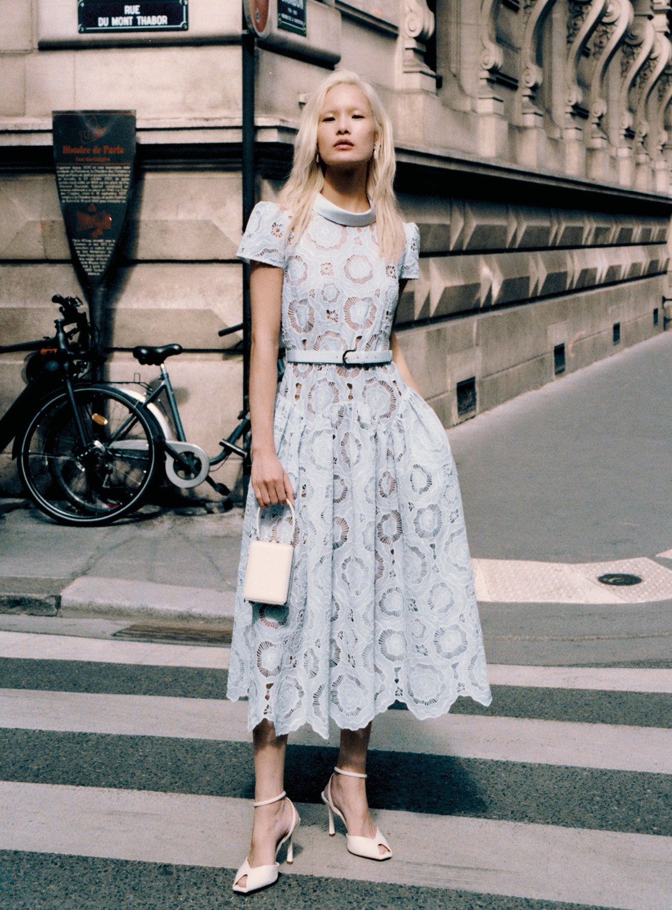 Blue Floral Lace Midi Dress – self-portrait