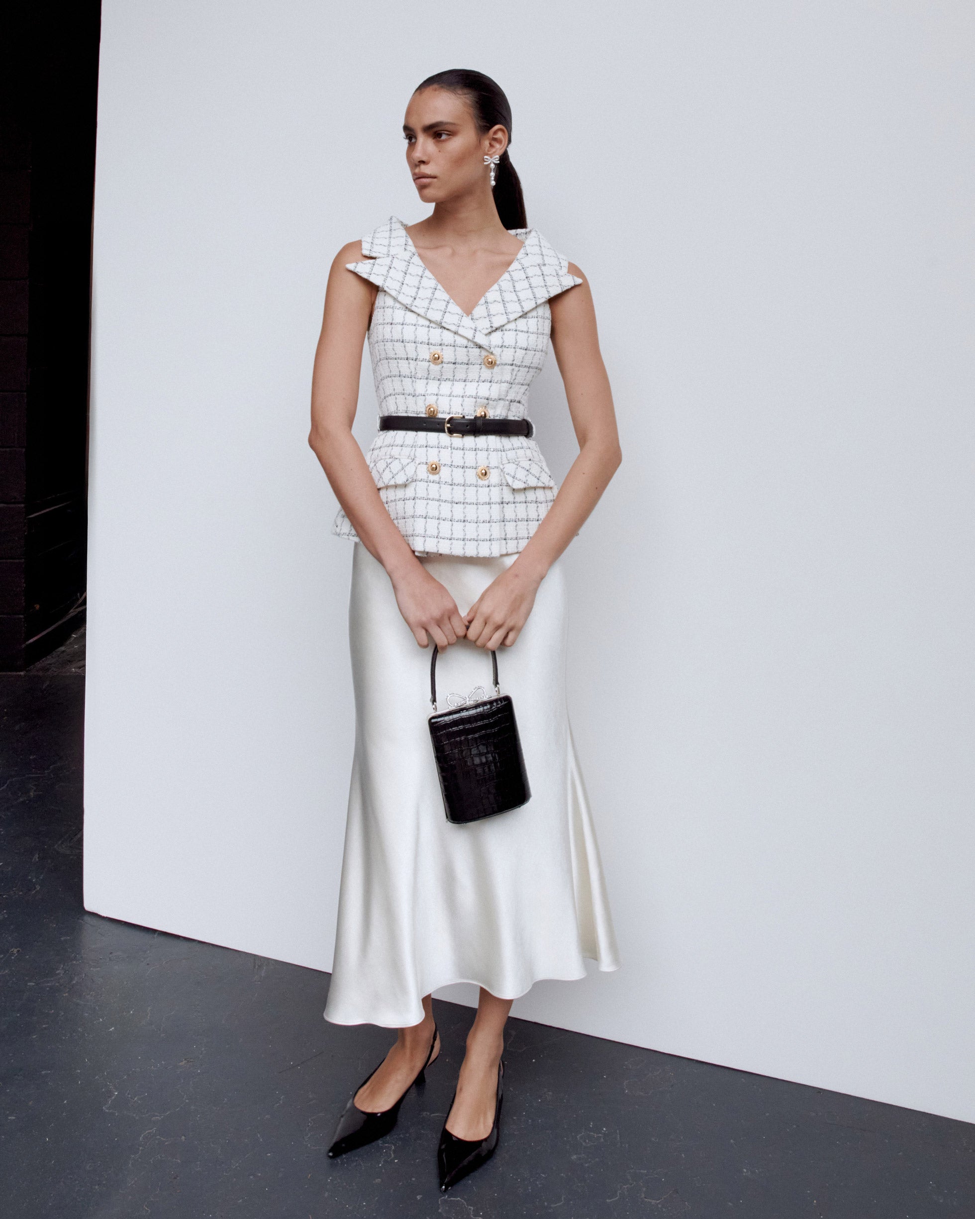 Check Boucle Midi Dress