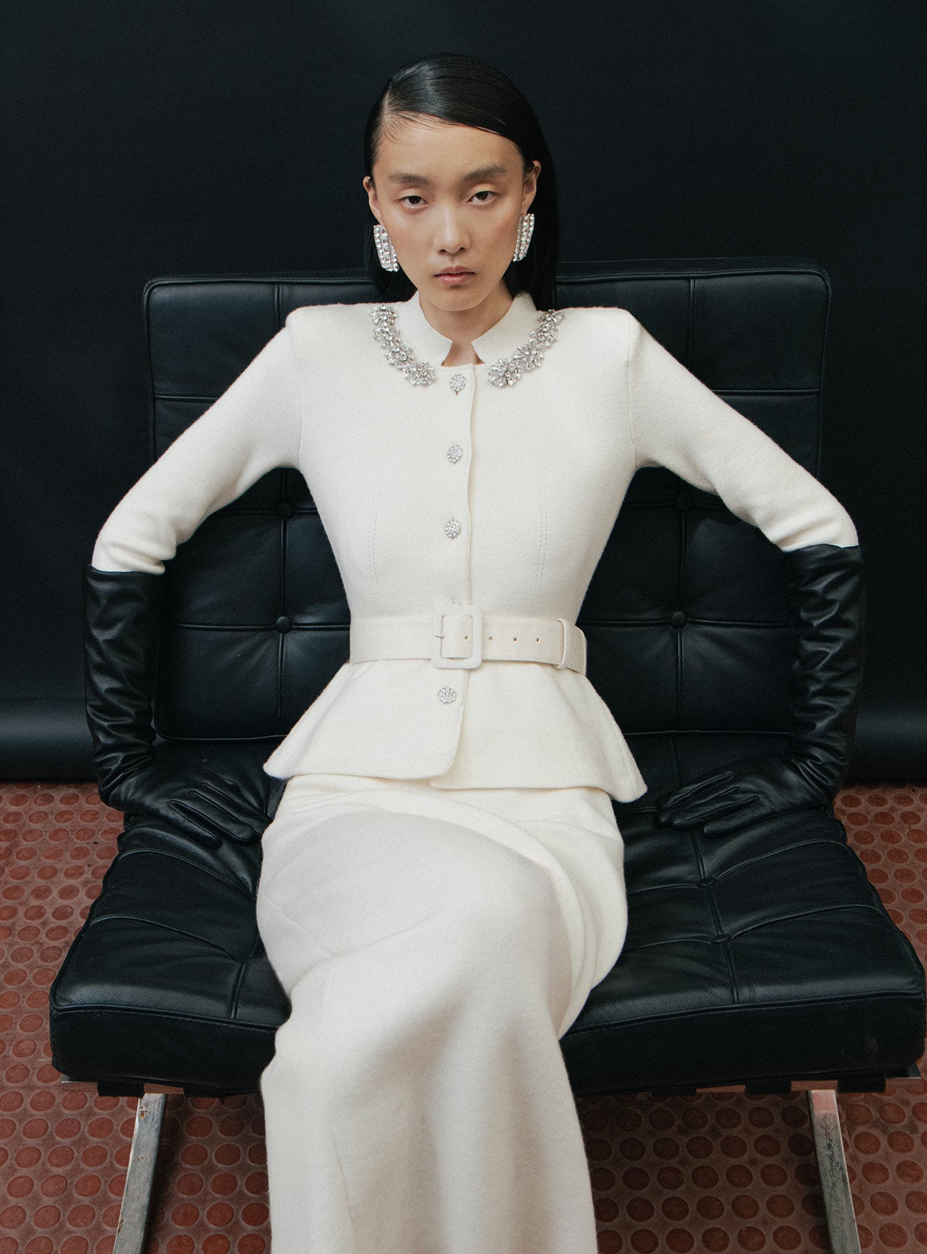 Cream Wool Peplum Knit Midi Dress