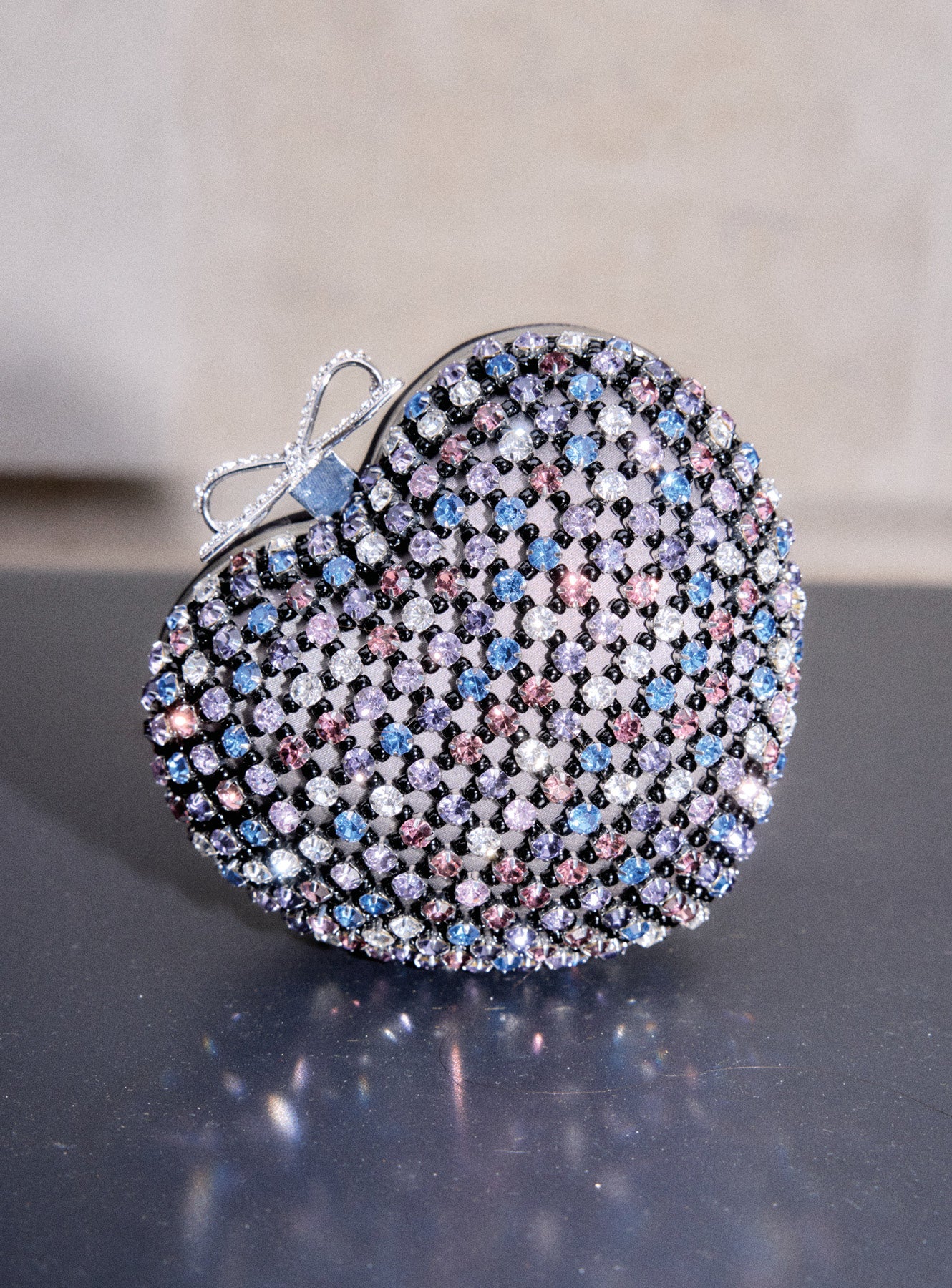 Multi Crystal Heart Clutch – self-portrait