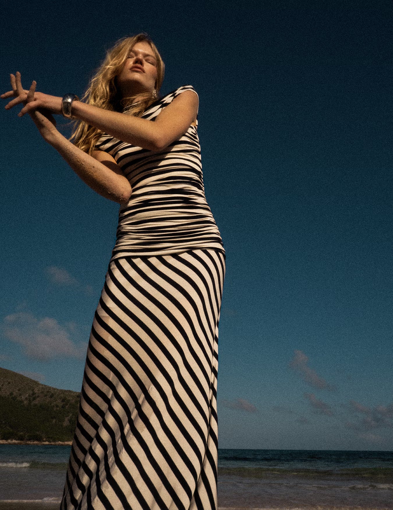 Navy Stripe Jersey Maxi Dress – self-portrait