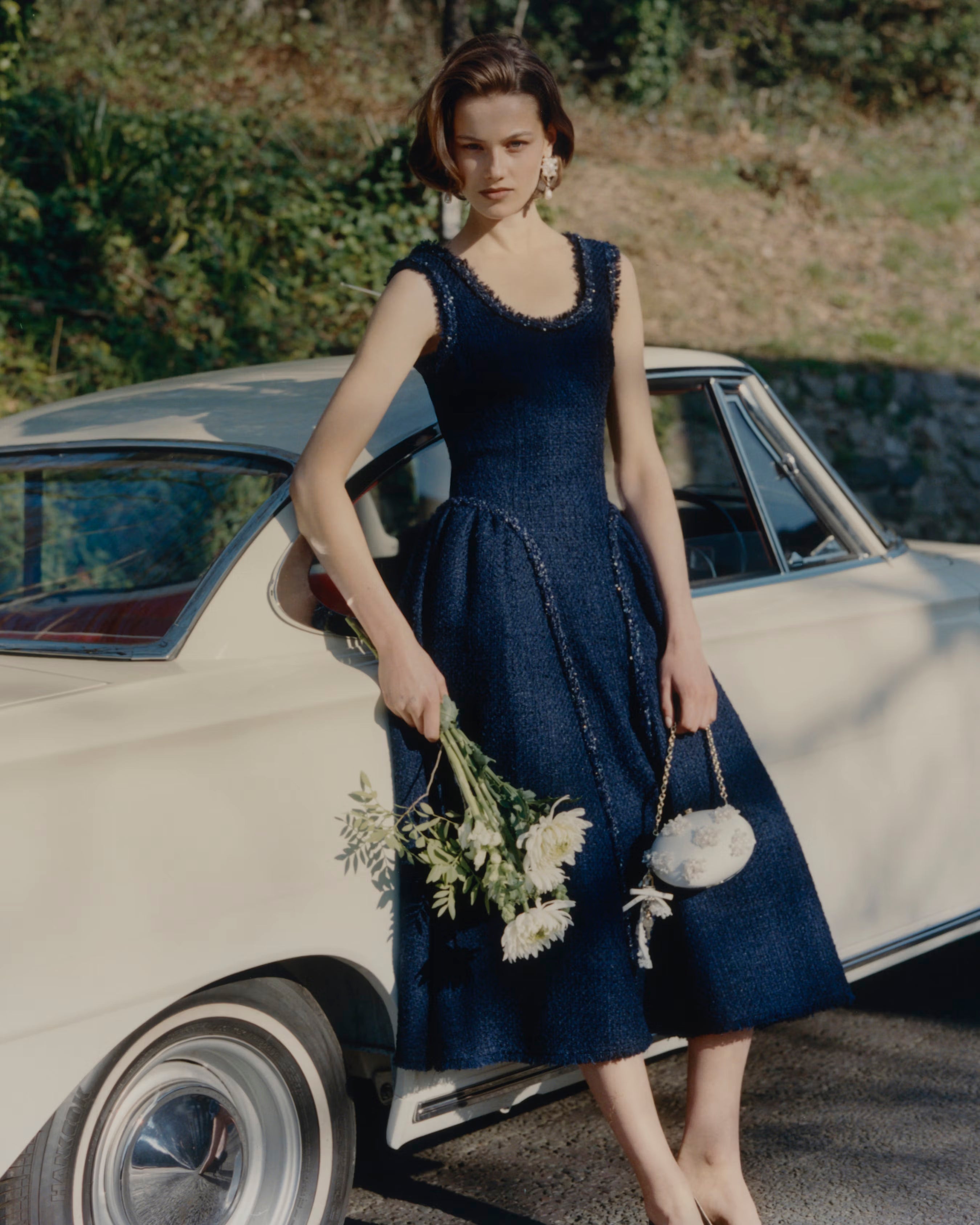 Navy Boucle Midi Dress – self-portrait