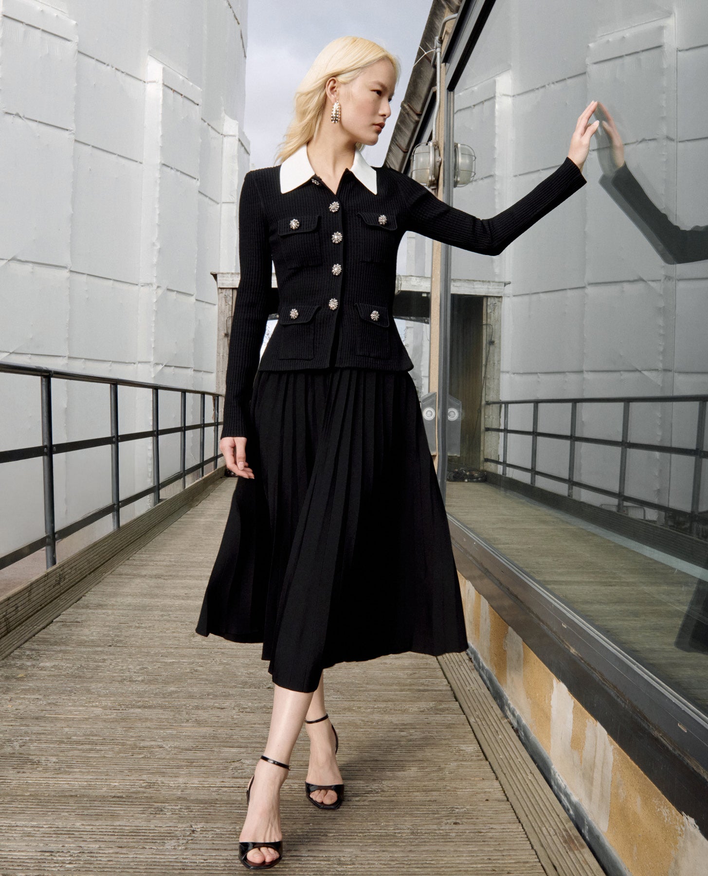 Black Tailored Knit Midi Dress