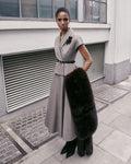 Brown Twill Brooch Midi Dress