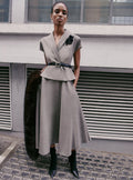 Brown Twill Brooch Midi Dress