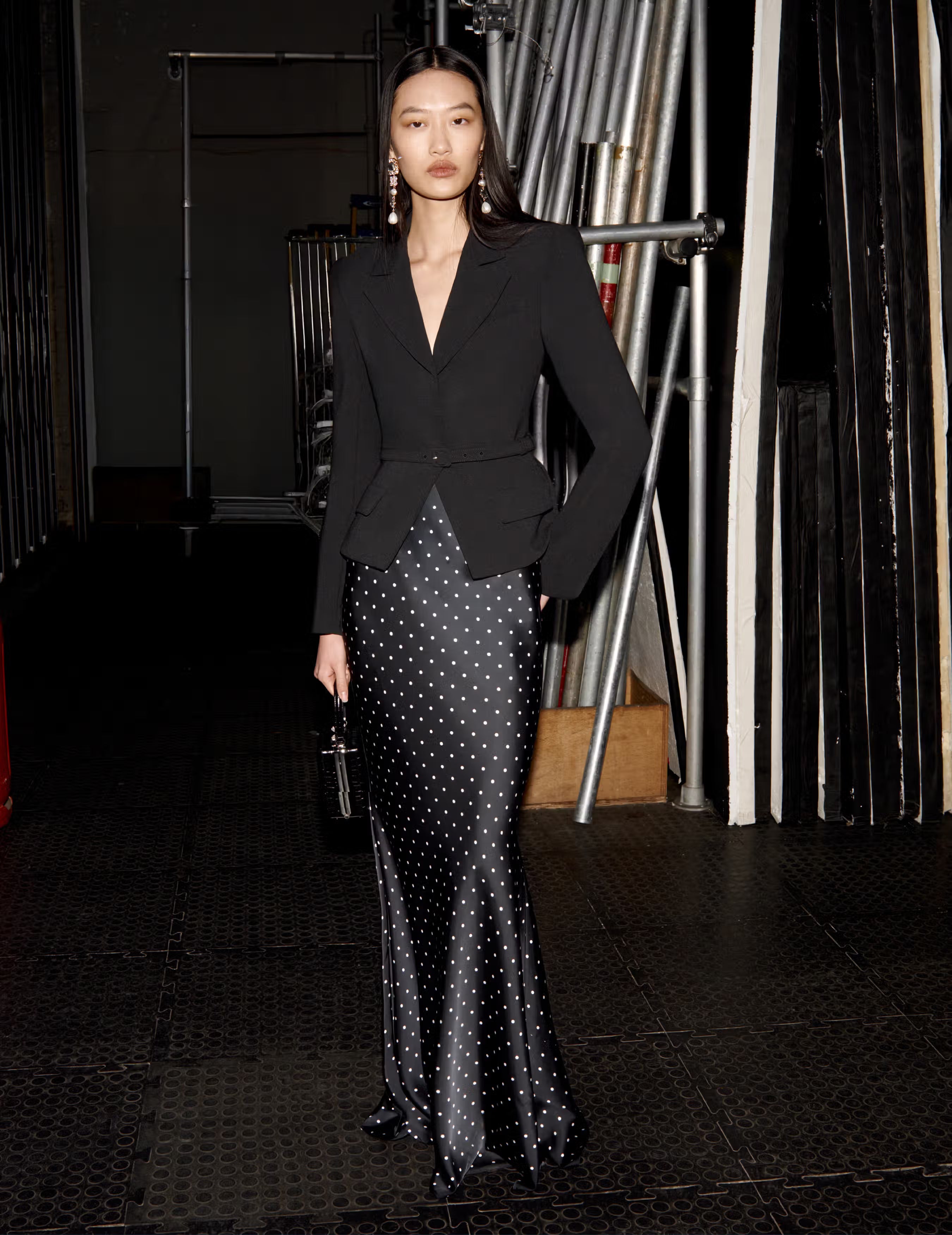 black maxi dress with blazer Black Crepe Polka Dot Maxi Dress – self-portrait