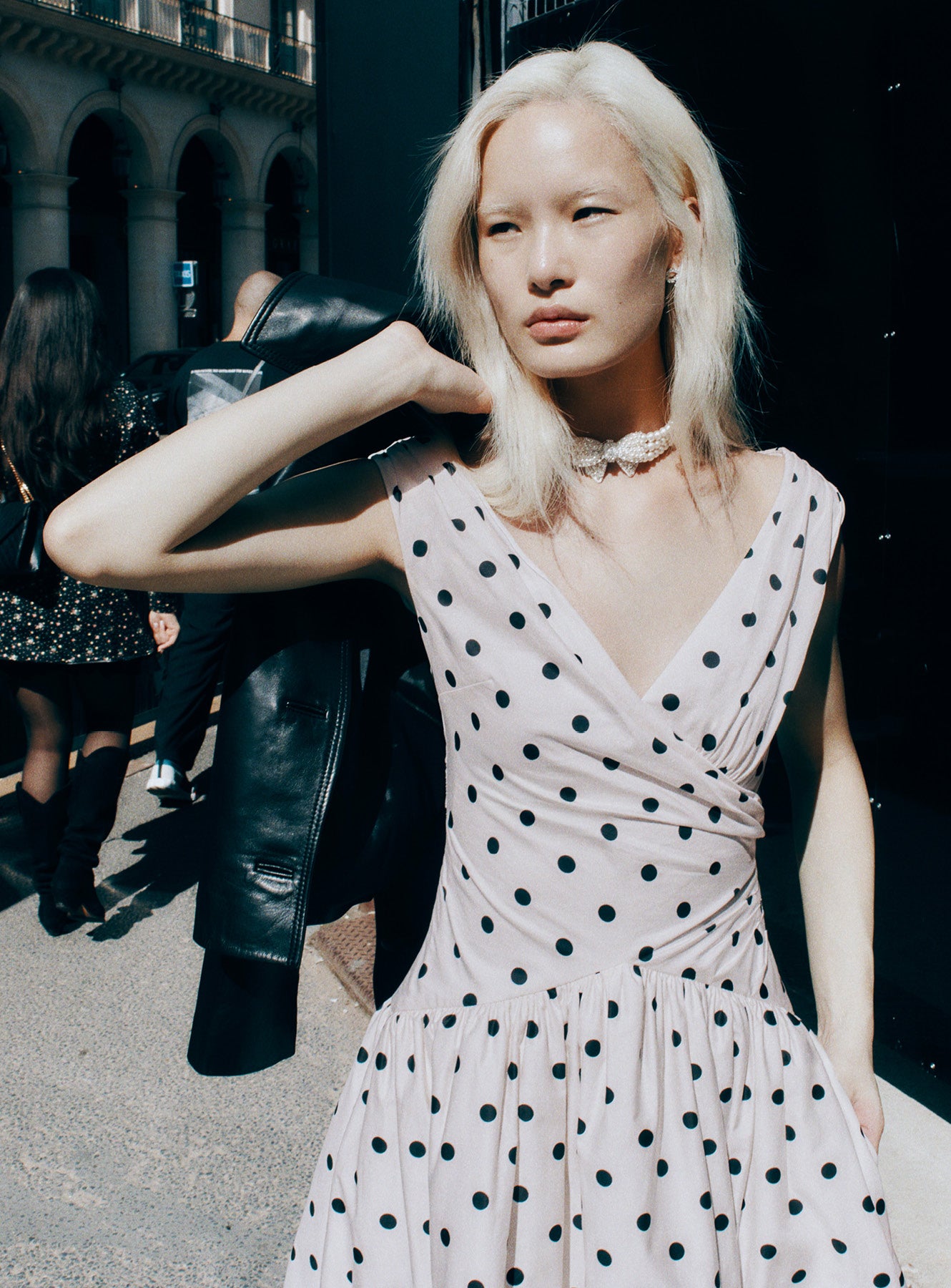 Cream Polka Dot Cotton Midi Dress