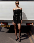 블랙 셰닐 니트 미니 드레스
