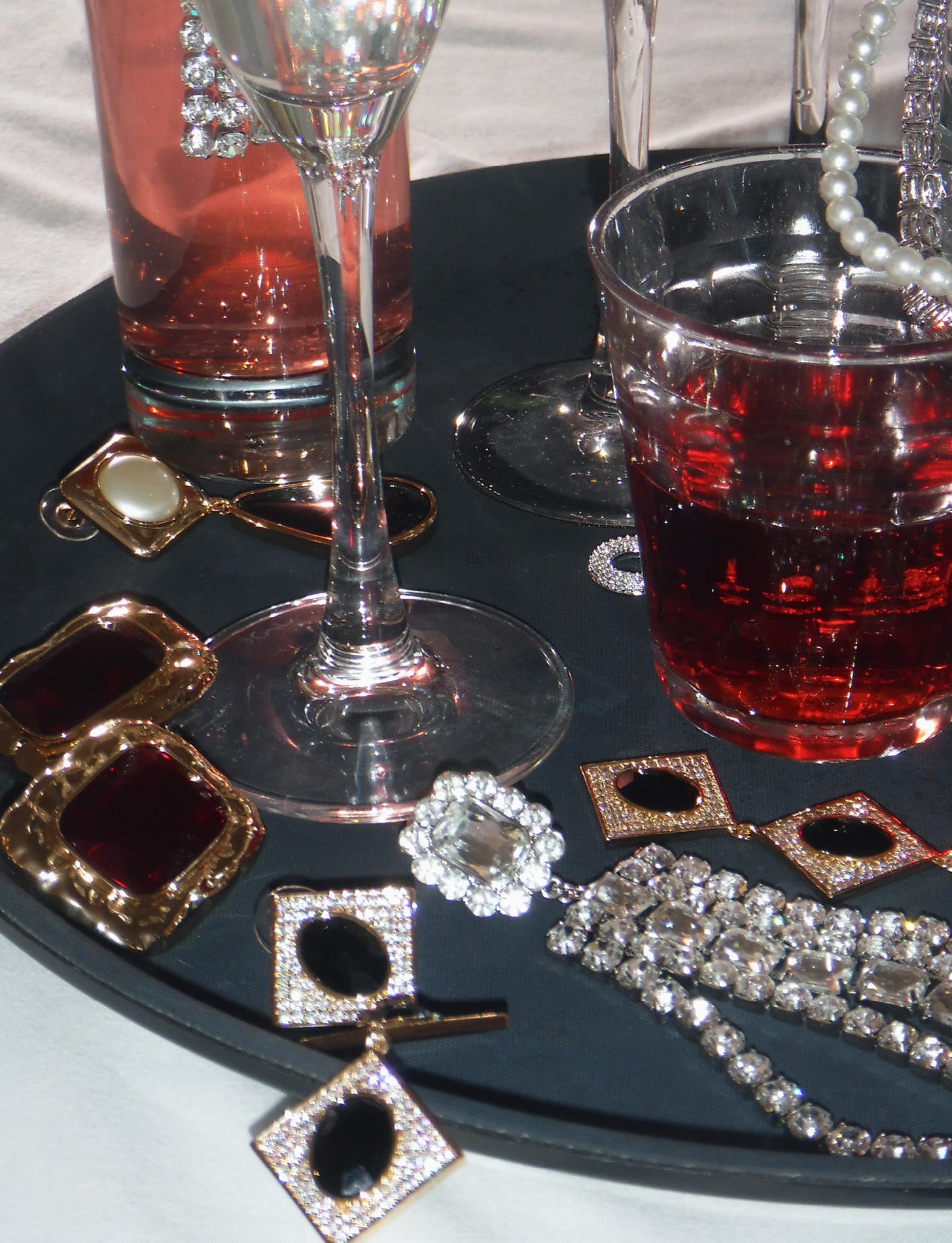 Gold Crystal Black Tiered Earrings