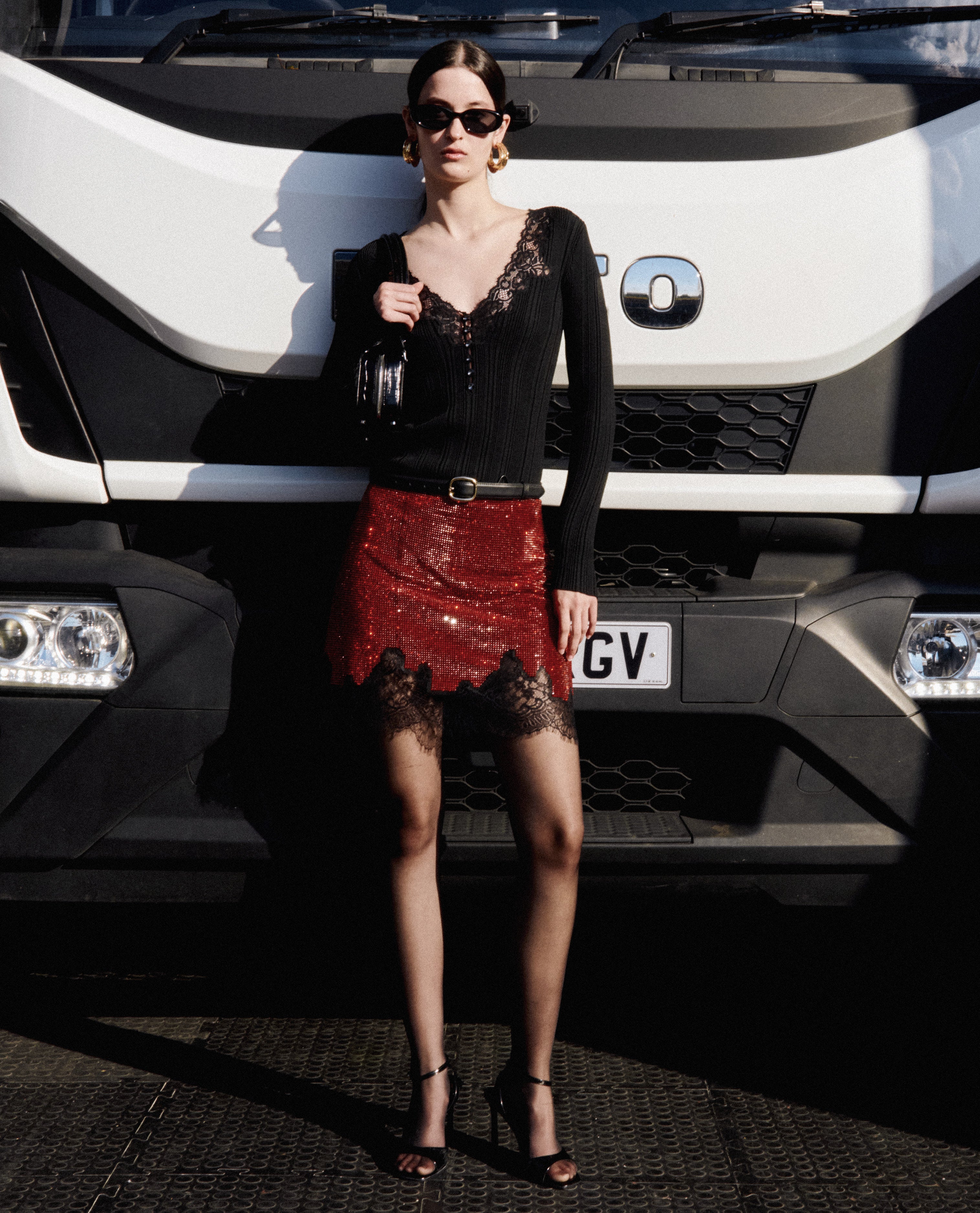 Red Crystal Chainmail Mini Skirt