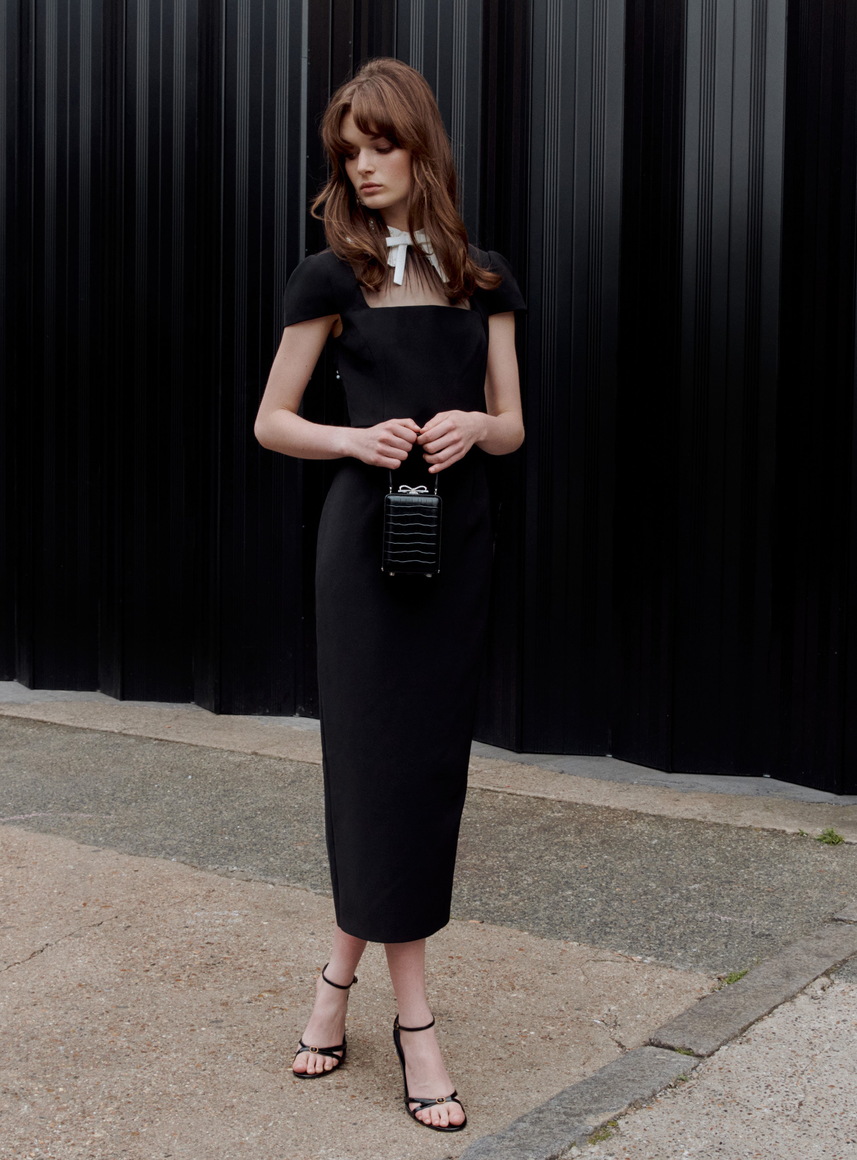 satin midi dress with slit Enchanted Black Satin Slip Midi Dress