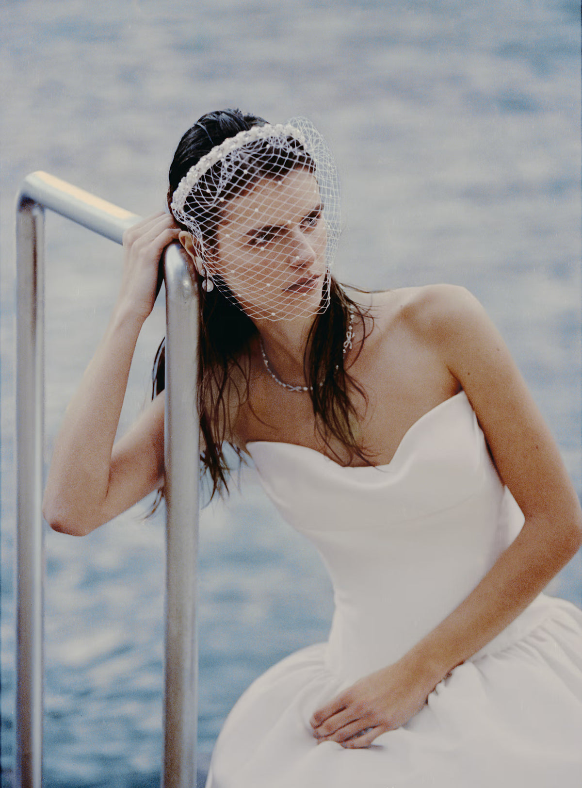 Pearl-Embellished Bridal Veil - White Milky way pearl veil - Style #849 main image 4