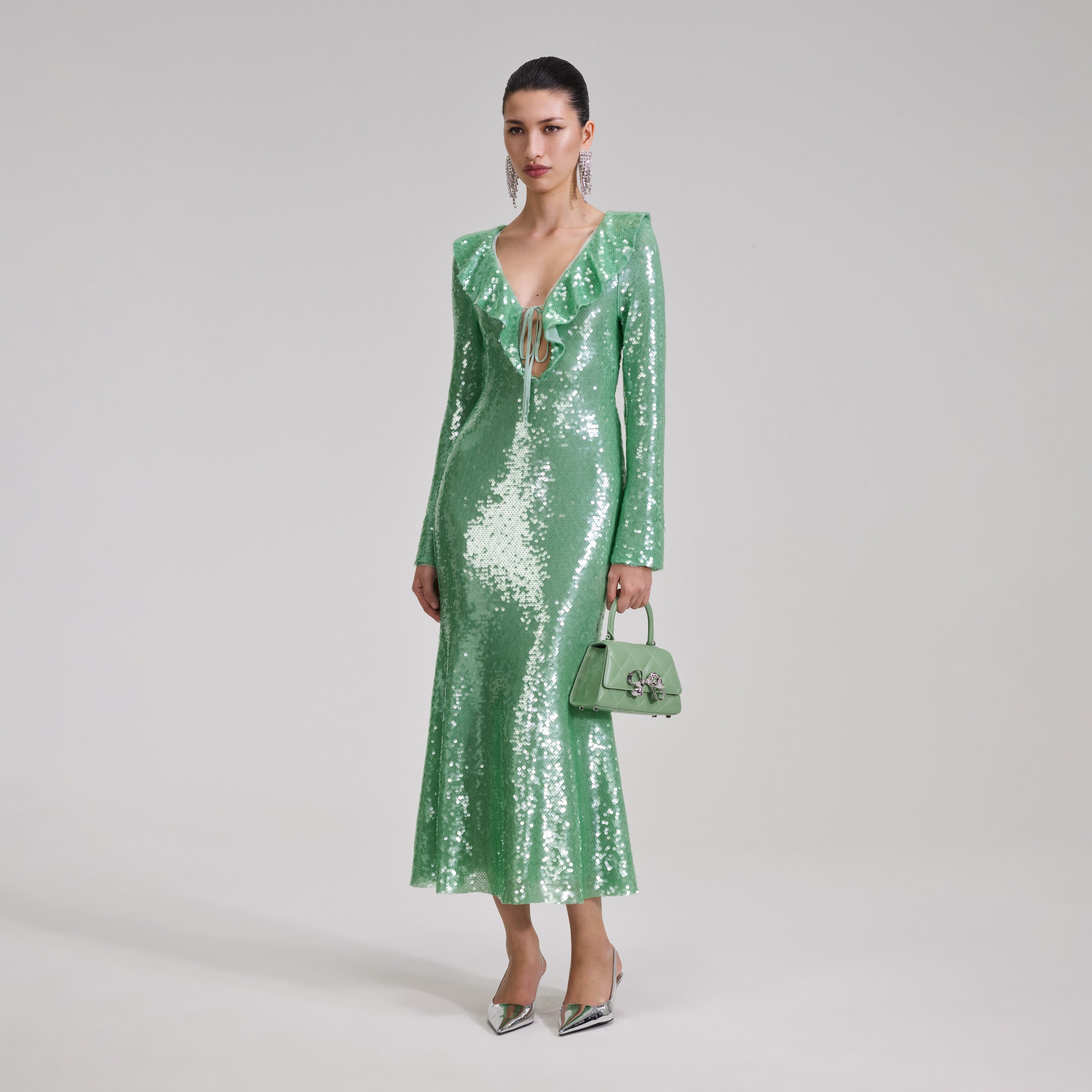 Green Sequin Midi Dress – self-portrait