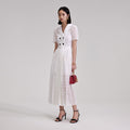 White Floral Chiffon Midi Dress
