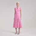 Pink Cord Lace Crossover Midi Dress